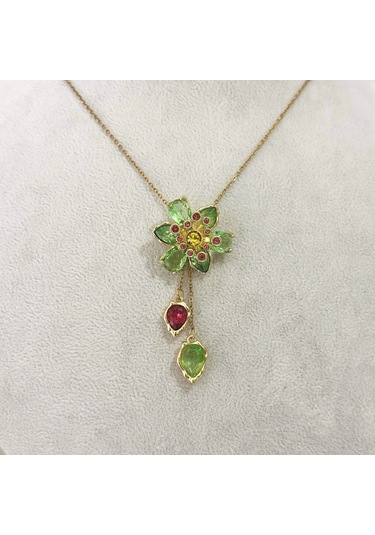 Yeşil Çiçek Kolye Ayarlanabilir Gold Gold