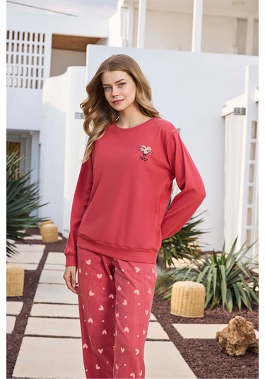 Aydoğan Kadın Asya Termal Kapli Nar Çiçeği Pijama Takım 0491 Kırmızı