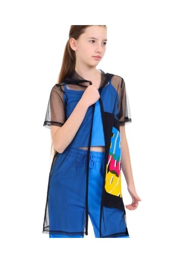 Kız Çocuk İçi Askılı Üstü Uzun Tül Hırka-14196 Siyah