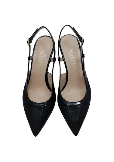 Poletto Hakiki Deri Sıyah Ayakkabı Stiletto 9839 64-1133 Siyah