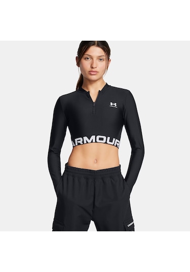 Under Armour Heat Gear Rib 1/4 Zipped Kadın Siyah Antrenman Üstü 1388692 Siyah