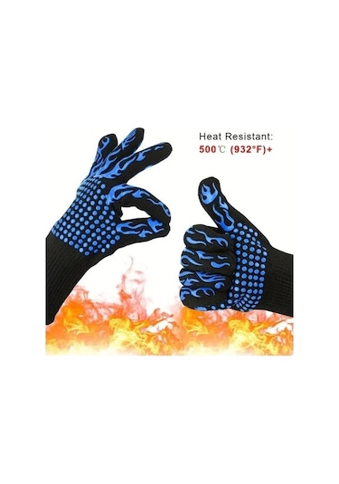 Ulzyvf Mavi 2 Adet Barbekü Mikrodalga Fırın Eldivenleri 800 Derece Isıya Dayanıklı Eldiven Kaymaz Yanmaz Pişirme Fırını Eld Mavi