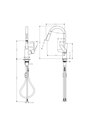 Hansgrohe Tek Kollu Eviye Bataryası Focus M41 240. Çekilebilir El