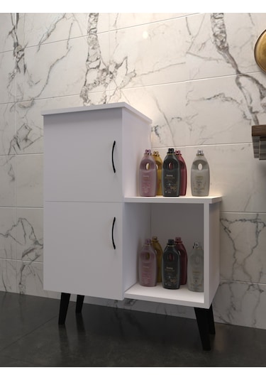 Beyaz 2 Kapaklı Açık Raflı Banyo Dolabı Beyaz