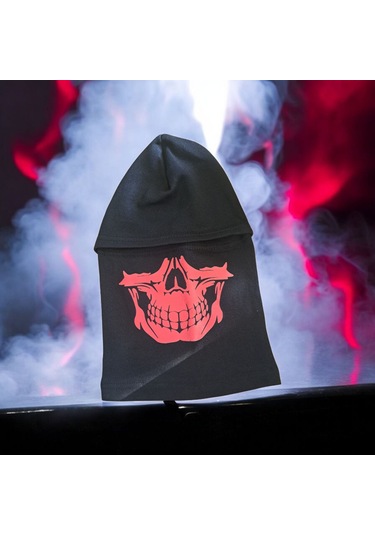 Termal Kırmızı Kurukafa Baskılı Kar Maskesi Siyah Kırmızı