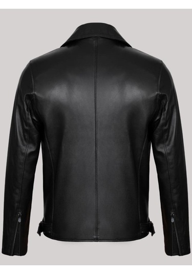 Hakiki Kuzu Derisi Siyah Erkek Deri Mont Mono Yaka Deri Ceket Siyah