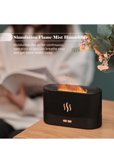 Youtek Siyah Usb Aroma Nemlendirici: Simülasyon Ateşi, Gece Lambası Ve Otomatik Kapatma Özelliği - Ev Kullanıma Uygun Nem Verici