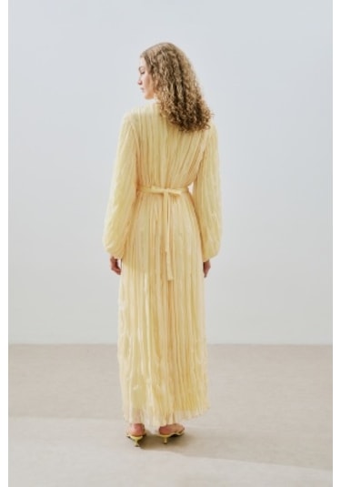 Piliseli Şifon Elbise Soft Sarı Soft Sarı