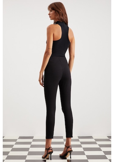 Judy Kadın Slim Fit Beli Lastikli Bağlamalı Basic Siyah Tayt