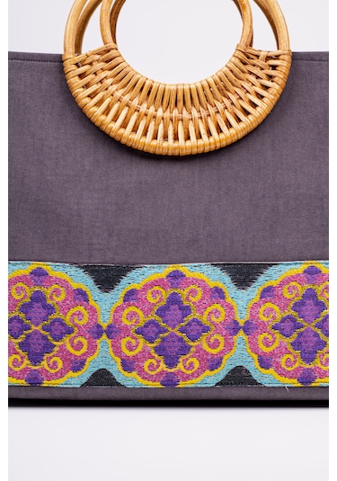 Fabric Craft Bag Kadın El Çantası Denim Etnik Bordürlü Mavi