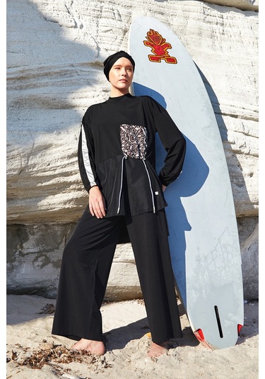 Likralı Bol Paça Tam Kapalı Tesettür Mayo 1117 Siyah01 Siyah01 Siyah