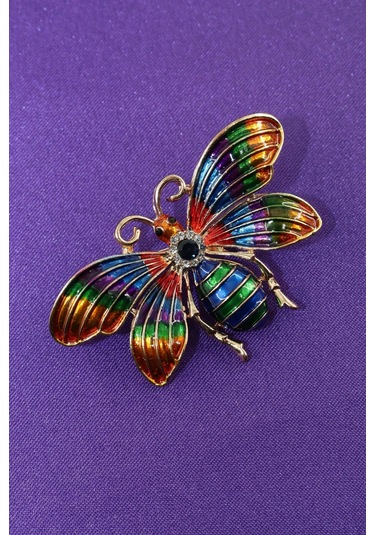 Gold Kelebek Broş. Kristal Taşlı Kelebekli Yaka İğnesi Broş. Erkek Kadın Broş. Çok Renkli