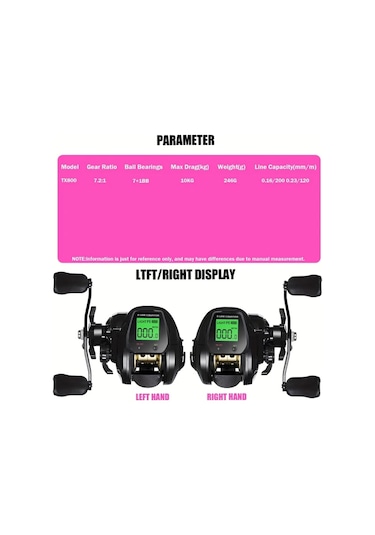 Motion003 Ouyalıne Siyah Tx800 Sağ El Alüminyum Baitcasting Olta Makarası Dijital Ekran Usb Şarj 7.2:1 Dişli 10kg Tuzlu Su