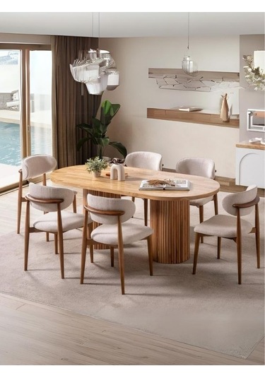 Narven Bohem Natural Ahşap Masa Sandalye Takımı 90x180 Natural