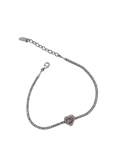 Pembe Kalpli Bayan Gümüş Su Yolu Bileklik