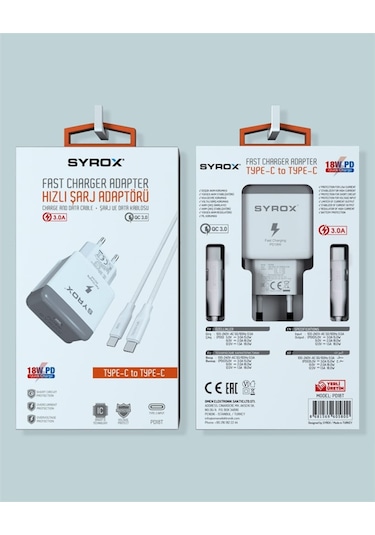 Syrox PD18T 18W PD Type-C To Type-C 3.0A Hızlı Şarj Cihazı