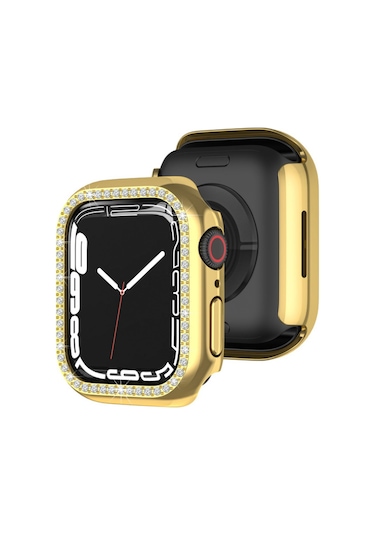 Apple Uyumlu  Watch 7 41 MM Tek Sıra Parlak Taşlı Rubber Kasa Kapak