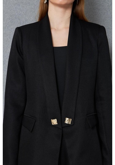 Kare Düğmeli Yünefekt Takım Siyah Siyah