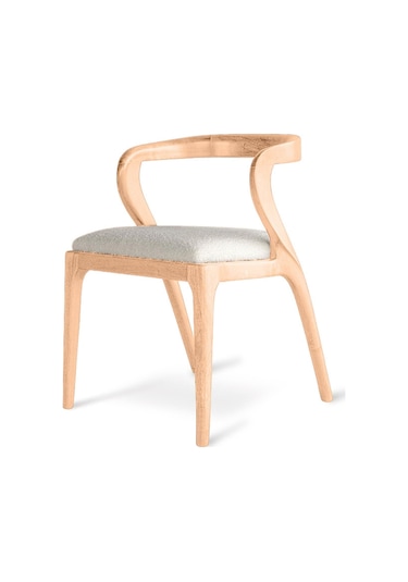 Akrep Beyaz Kumaş Natural Ahşap Sandalye