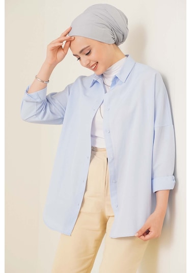 Bigdart 103901 Oversize Basic Tesettür Gömlek - Açık Mavi 001