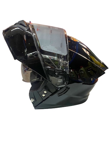 Proyou Çene Açılır Güneş Vizörlü Kask Metalik Siyah