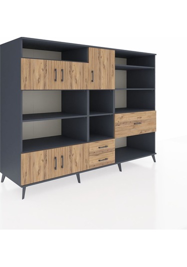 Kronos Dolap 13 Raflı 3 Çekmeceli 5 Kapaklı 220x59x163 Antrasit-ç Antrasit-çam