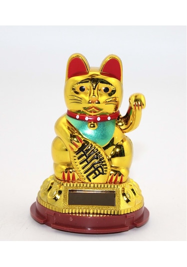 Feng Shui El Sallayan Bereket Ve Şans Kedisi - Güneş Enerjili- Maneki Neko - 9 Cm