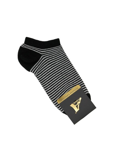 5'Li Paket Siyah Üzeri Renkli Çizgili Kadın Patik Çorap Siyah
