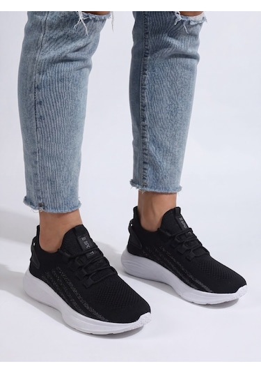 Siyah Beyaz Unisex Yürüyüş Hafif Triko Ayakkabı-015 SİYAH-BEYAZ