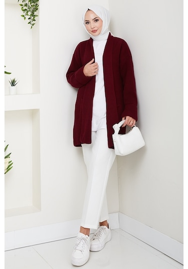 Enfil Şal Yaka Triko Hırka 1598 - Bordo Bordo