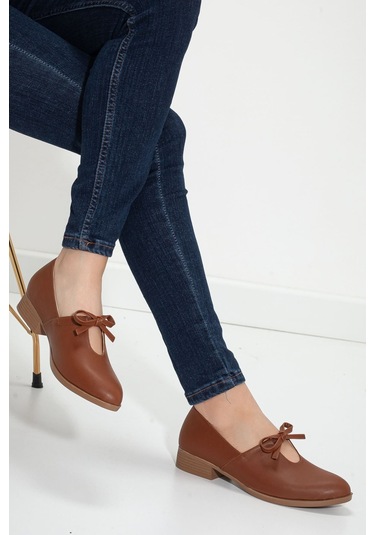 Kadın Bebe Mavisi Suni Deri Babet Taba