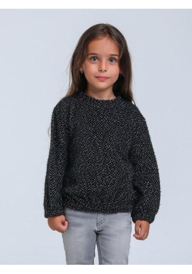 Kız Çocuk Simli Kırçıllı Bluz-14305 Siyah