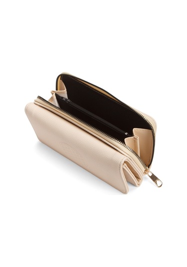 Yaşam Çiçeği Baskılı Şans Cüzdanı Kağıt Bozuk Para Ve Kartlık Bölmeli Ekru Kadın Cüzdan Bej