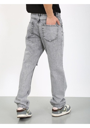Baggy Gri Diz Yırtık Jean-gri - 33 Gri