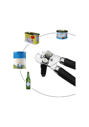 Fastbuy Paslanmaz Çelik Kutu Açacağı Dayanıklı Konserve Açacak Kolu Siyah Ev Mutfak Aleti Siyah