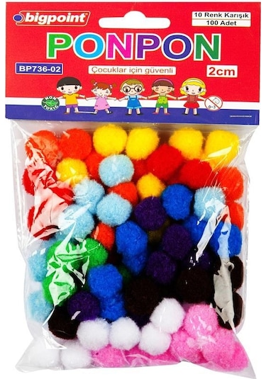 10 Farklı Renkte Bigpoint Marka Ponpon 2 Cm 100'Lü Poşet