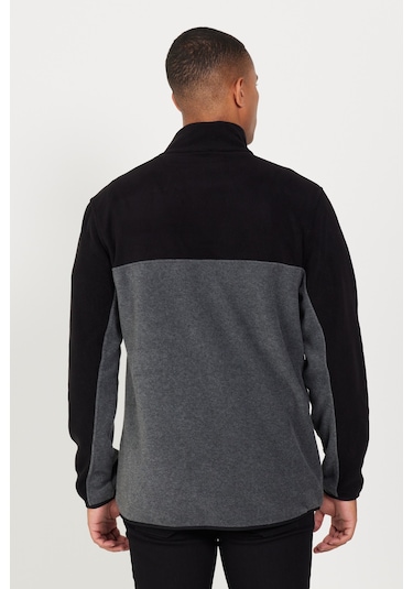 AC&Co / Altınyıldız Classics Erkek Sıyah A.melanj Anti-pilling Tüylenme Yapmayan Standart Fit Dik Yaka İçi Polarlı Çift Renk Polar Sweatshirt Antrasit Melanj - Siyah