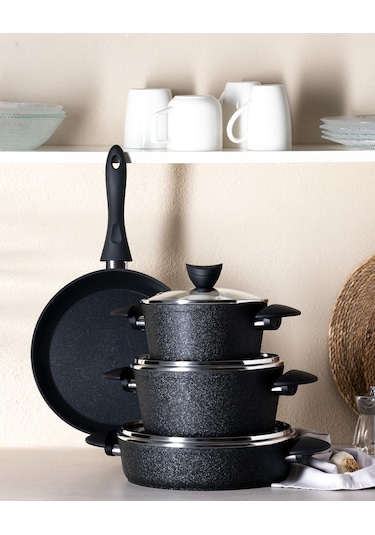 Madame Coco Opus Titanium 7 Parça Tencere Seti - Siyah Tncr0000000041