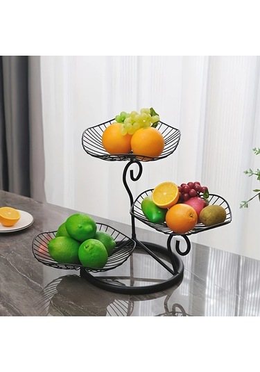 Maxaccess 3 Katlı Zarif Demir Meyve Sepeti Altlığı, Çok Katlı Dekoratif Sunum Tepsisi Altın Altın
