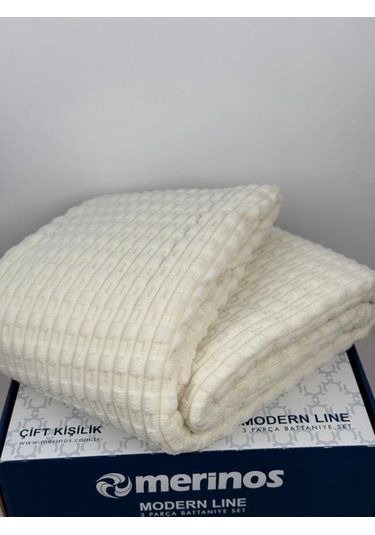Merinos Twist Tek Kişilik Battaniye Seti Krem Krem