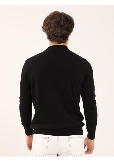 Dufy Siyah Erkek Slim Fit Yarım Balıkçı Yaka Triko - 91107 Siyah