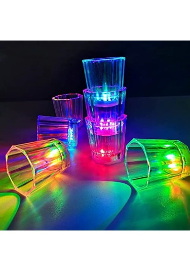 Renkli Led Parlayan Fiber Optik Glow Işıklı Bardak 5,5 X 5,5 Cm Çok Renkli