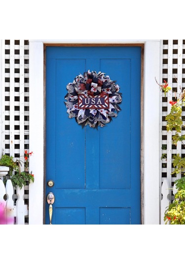 4 Temmuz Çelenkler Ön Kapı Vatansever Amerikan Bayrağı Çuval Taşları Çelenk El İşçili Kırmızı Beyaz Ve Mavi Yıldız İşareti