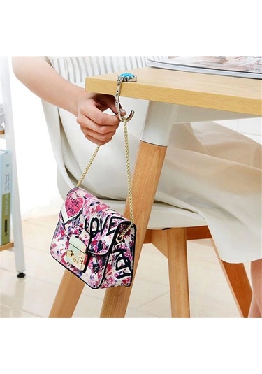 Dekoratif Desenli Masa Kenarı Çanta Askı Aparatı Aleti Askılık 4767 Çok Renkli