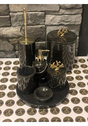 Toros Siyahı Mermer 7'li Banyo Seti Beyaz