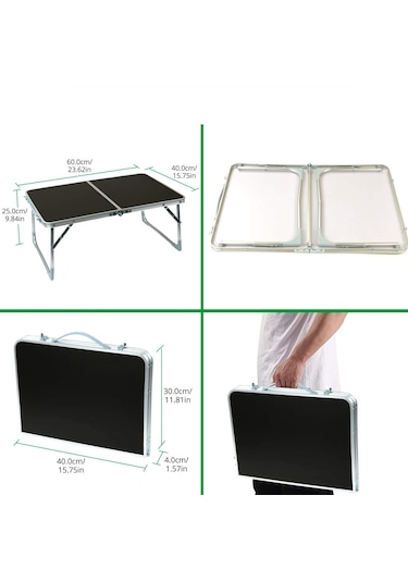 Padilon Küçük Katlanır Kamp Masası Piknik Masası Notebook Masası 60 X 40 Siyah