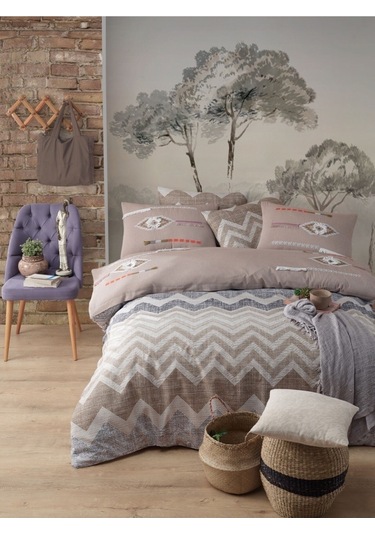 Yatak Örtüsü Seti & Nakışlı Nevresim Takımı Bej 9 Parça Bej