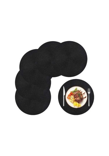 Moly Yuvarlak Örgülü Amerikan Servis Takımı 6'lı Siyah Masa Örtüsü İçin Siyah