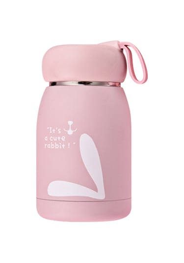 Youtek 320ml Pembe Çift Katlı Paslanmaz Çelik Termos Bardak, Sıcak/soğuk Saklama, Taşınabilir Kayışlı, Dışarıdaki Sevimli Desenli Siyah