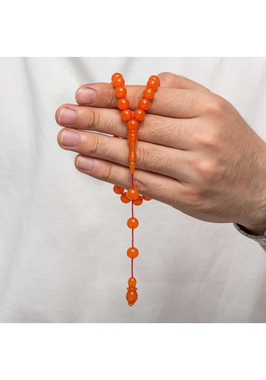 Yuvarlak Sıkma Kehribar Tesbih T9023 Gümüş